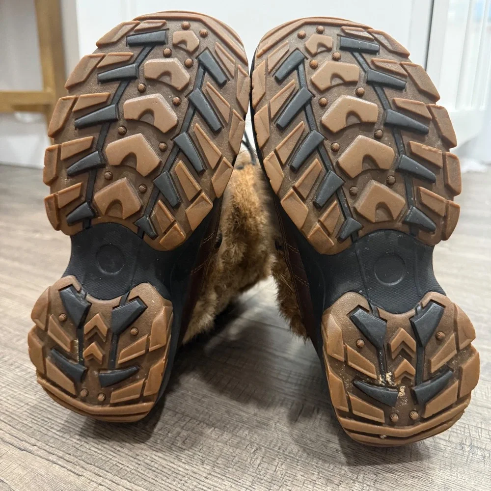 Ulu Womens Brown Leather Rabbit Fur Winter Snow Boots Size 8.5